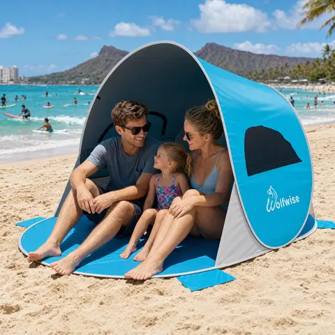 WolfWise Instant Setup Beach Shade Tent, UPF 50+ Portable Water-Repellent Polyester Tent with Mesh Airflow, Multi-Size Lightweight Camping Outdoor Shelter