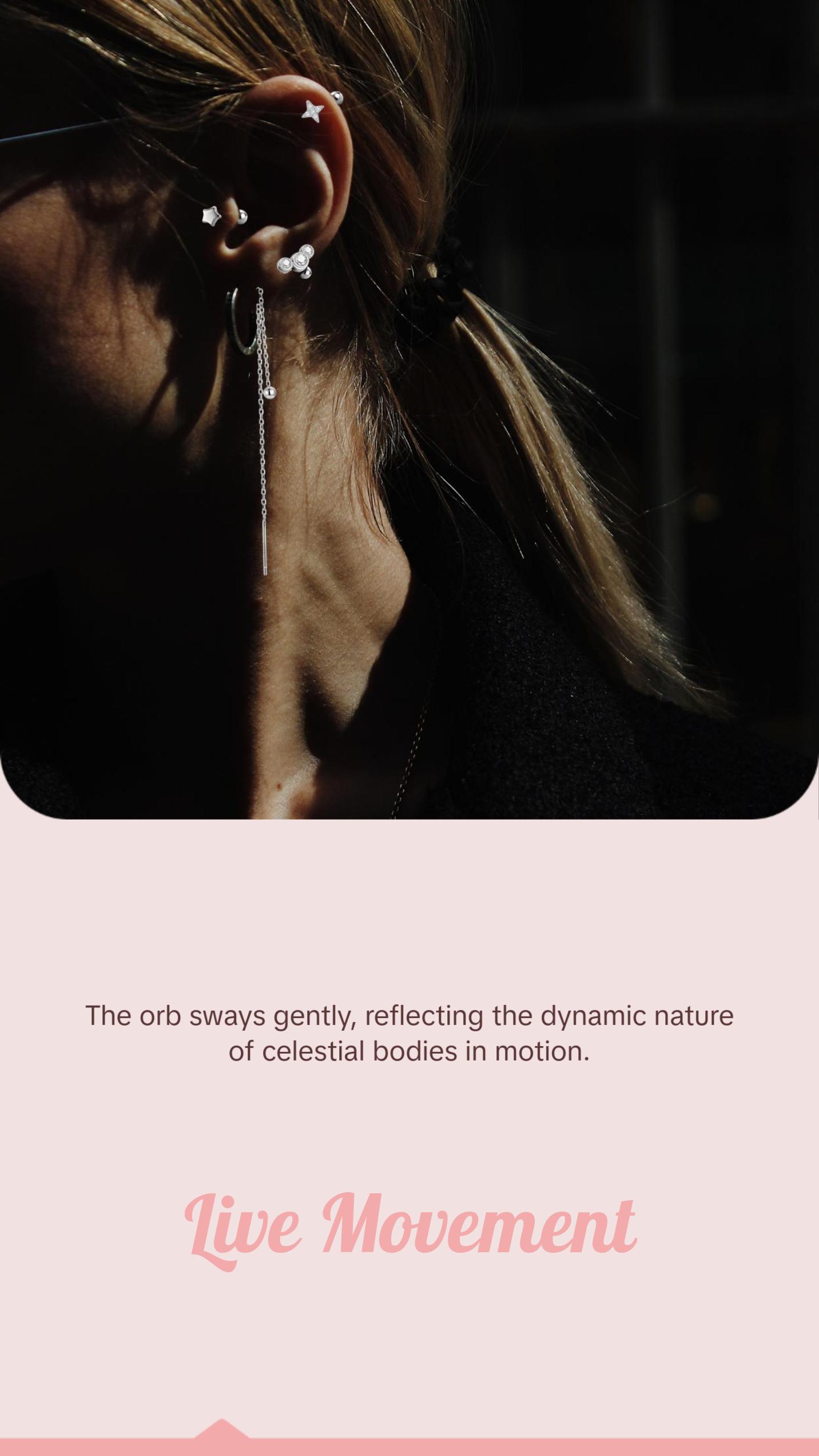 "Dancing Orb" 14K White Gold Plated Sterling Silver Hypoallergenic Ball Long Threader Earring Everyday Celestial Piercing Chain Earrings