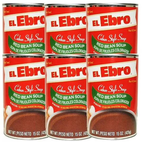El Ebro Cuban-Style Instant Red Bean Soup, Canned with Garlic, Onion, Olive Oil, 15 oz, Pack of 6, Ambient Storage Pantry Food