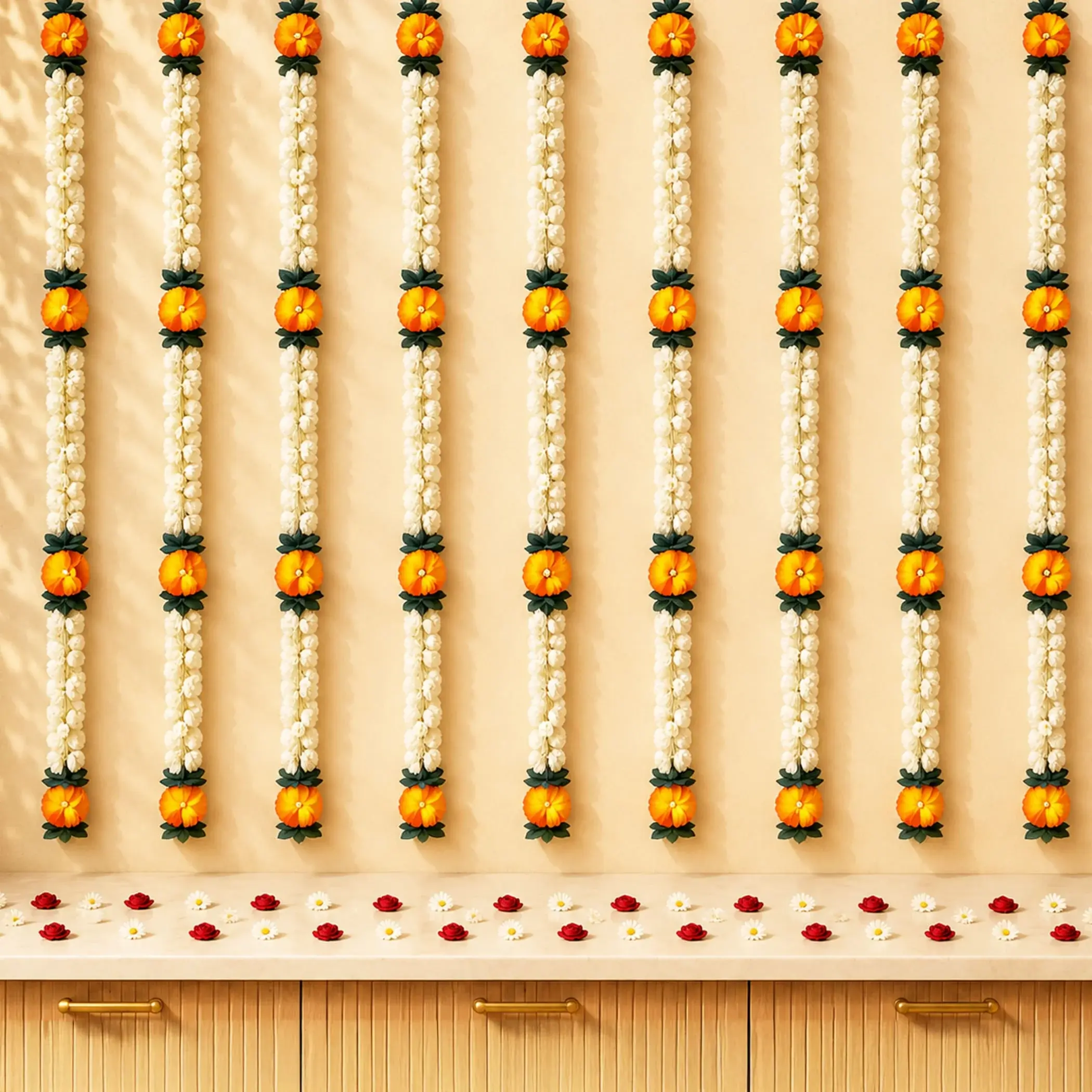 Luxurious Mogra Garland Strings | 2 String Jasmine Garland for Diwali, Eid, Weddings | Handcrafted Elegance | Various Lengths & Colors