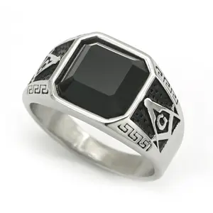 High-quality material 316 stainless steel inlaid with glass stones, Masonic AG vintage men's ring, corrosion-resistant, non-fading, hypoallergenic, wear-resistant and durable men's ring