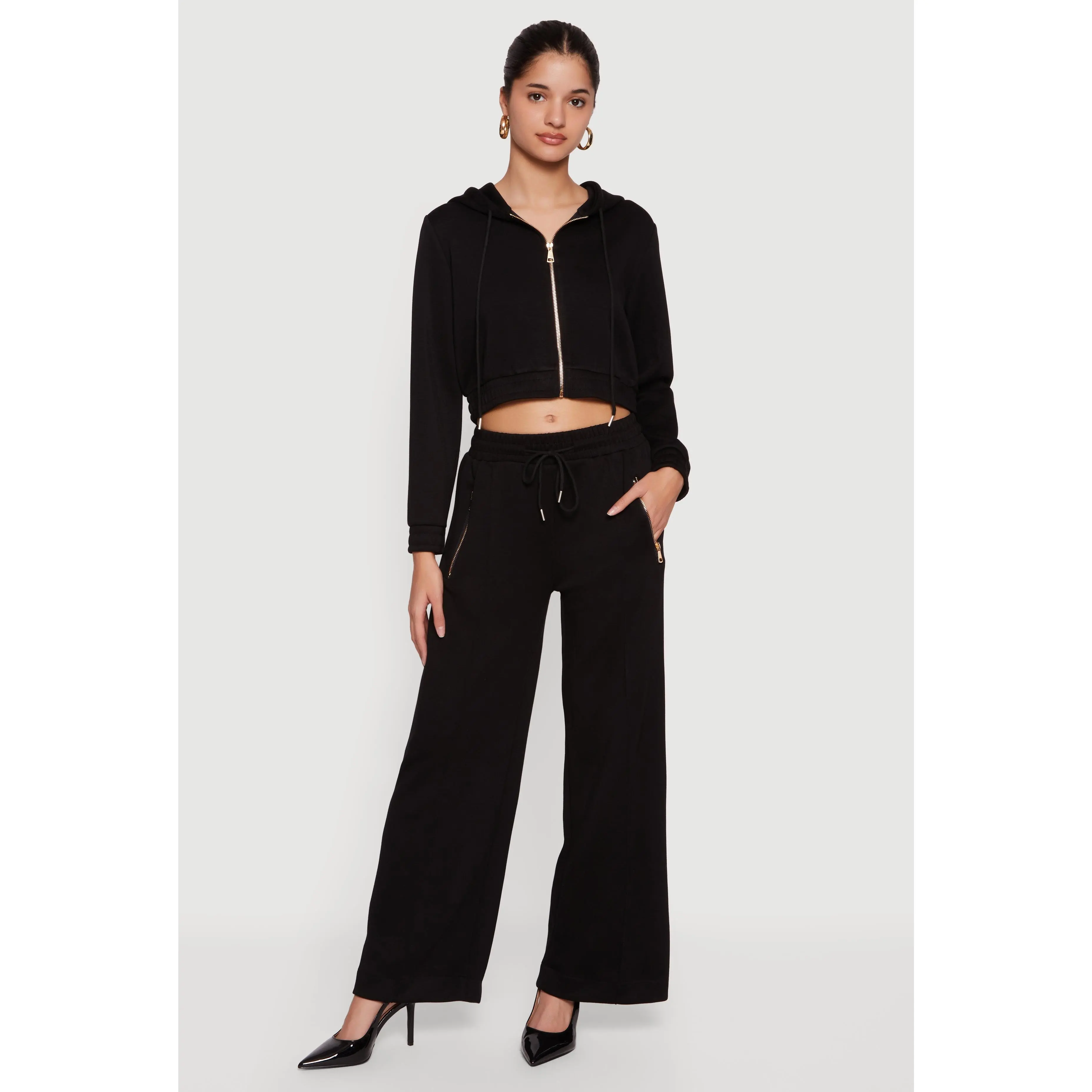 Pintuck Drawstring Waist Flare Sweatpants