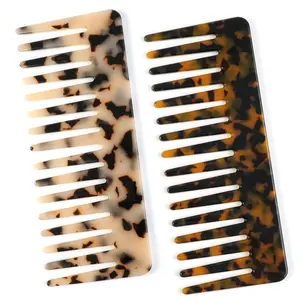 Colorful Acetate Hair Detangling Comb, 2 Counts Wide Tooth Comb for Thick Curly Wavy Hair, Long Hair Detangler Comb for Wet and Dry