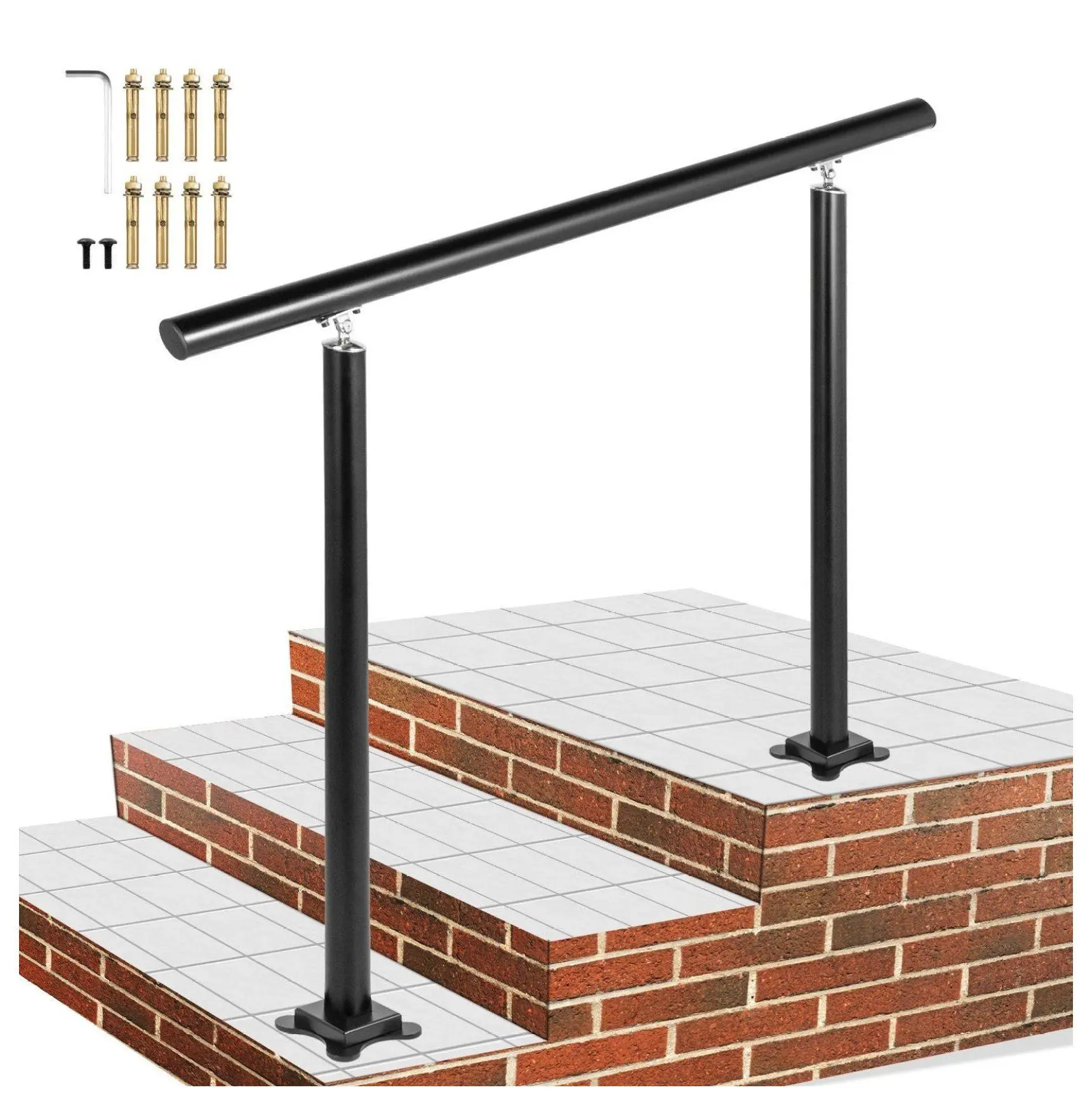 Outdoor Stair Railing Kit 3 FT, Handrails for 1-3 Steps, Adjustable Angle Black Aluminum Hand Rail for Elderly, Steps Handrails