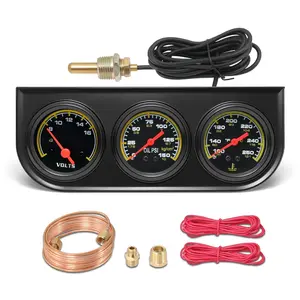 2inch 52mm Triple Gauge Set Oil Pressure Gauge 0-150PSI Water Temperature 100°F-280°F Voltmeter 3 Gauges Kit for Car Auto