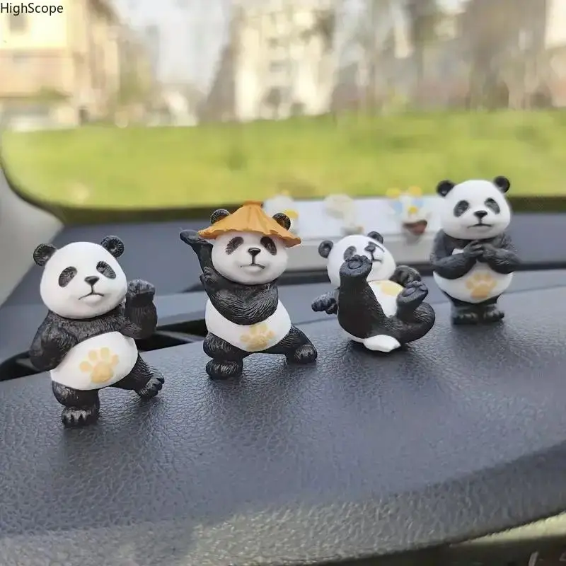 4 Pack Cute Panda Car Ornaments, Adorable Car Interior Accessories, Fun Dashboard Decor for Car Office Desk
