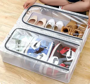 【Top Storage Solution】Under-Bed Storage Box & Shoe Organizer — Transparent PVC, Moisture-Proof, No Assembly Required, Foldable, Space-Saving Shoe Storage Solution
