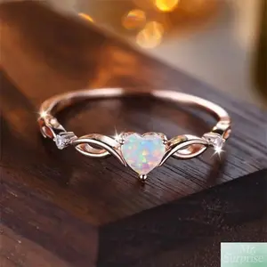 Women's Minimalist Silver Heart-Shaped Shimmering Opal Birthstone Promise Ring - Heart Pendant, Sparkly Embellished, Multi-Size Costume Jewelry, Valentine’s Gift for Girlfriend (Anniversary, Birthday), Heart Pendant Rings, Sparkly Embellished Rings