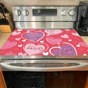 Valentine's Day Soft Electric Stove Panel Protector Pad, Heart Design, Scratch Resistant, Easy to Clean, Multi-Purpose Kitchen Cover, Household Placemat