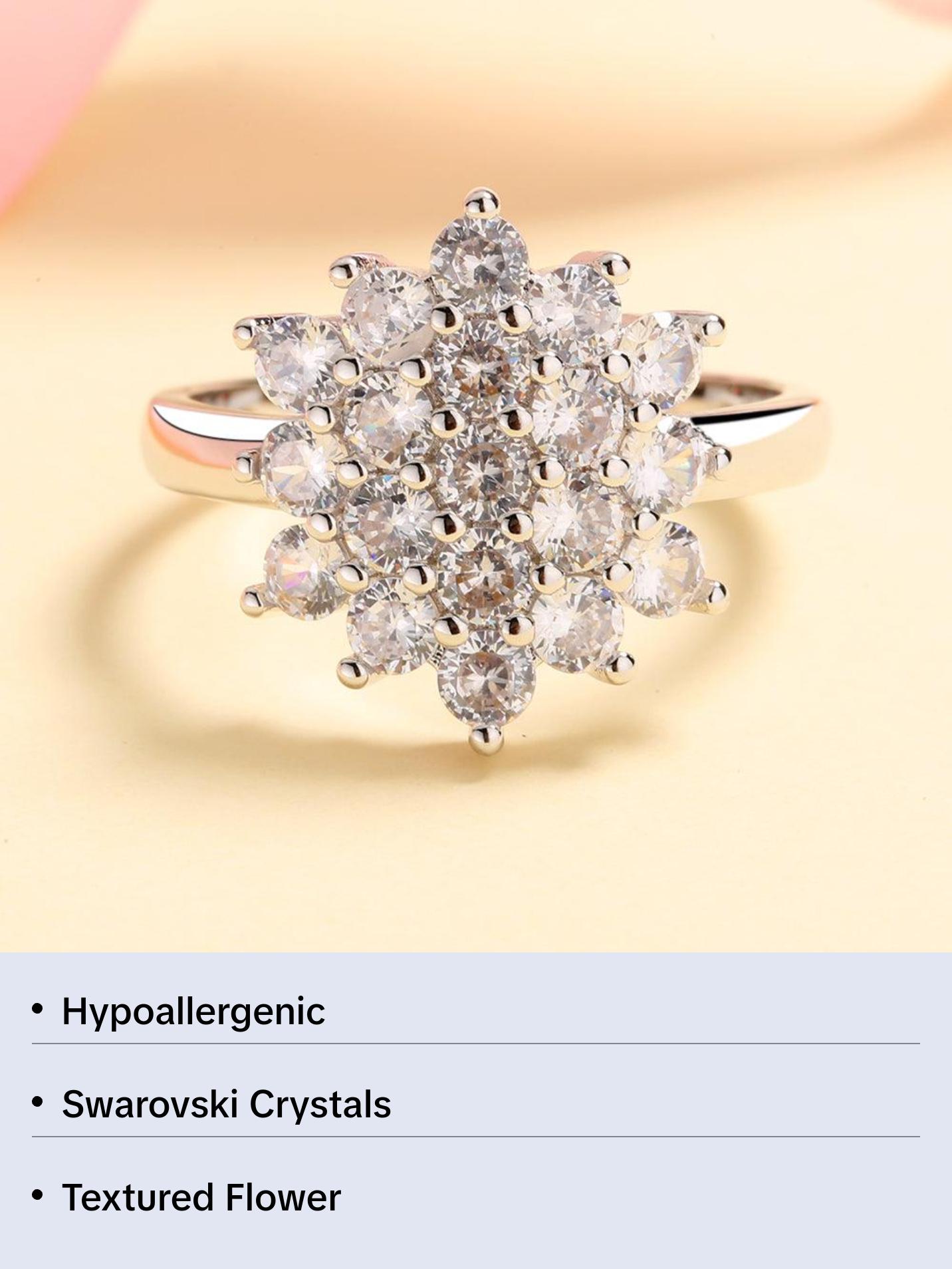 Sterling Silver Flower Ring with crystals from Swarovski