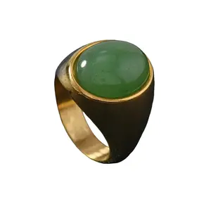 316L Stainless Steel Oval Natural Stone Ring For Men Women Finger Vintage Jewelry Black Green Tiger Eye Male Rings