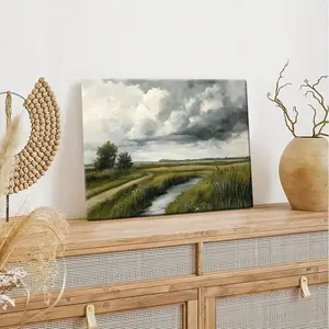 2D Flat Denmark Landscape Oil Painting Wall Art - Classic Wooden Framed Canvas Print, Art Deco Style Vibrant Nature Scene for Living Room, Bedroom, Home Office Decor, Canvas Art Wall Decor