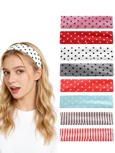 8pcs Simple Sweet Soft Wide Edge Fabric Striped Polka Dot Hair Bands, Sweat Absorbent Elastic Hair Bands for Daily Outdoors Yoga Running, Sweat Wicking Headband, Workout Headband, Sweat Absorbing Headband, Headbands Women