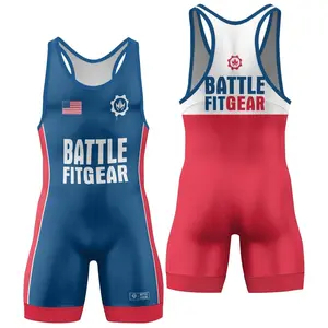 BattleFitGear USA Flag Wrestling Singlet – Men's Compression Fightwear for BJJ, MMA, Grappling & Gym Warriors