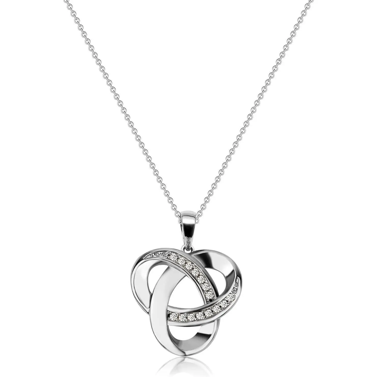 Sterling Silver Love Knot Necklace – Infinity Pendant with Diamond Accent, Symbol of Eternal Love for Women