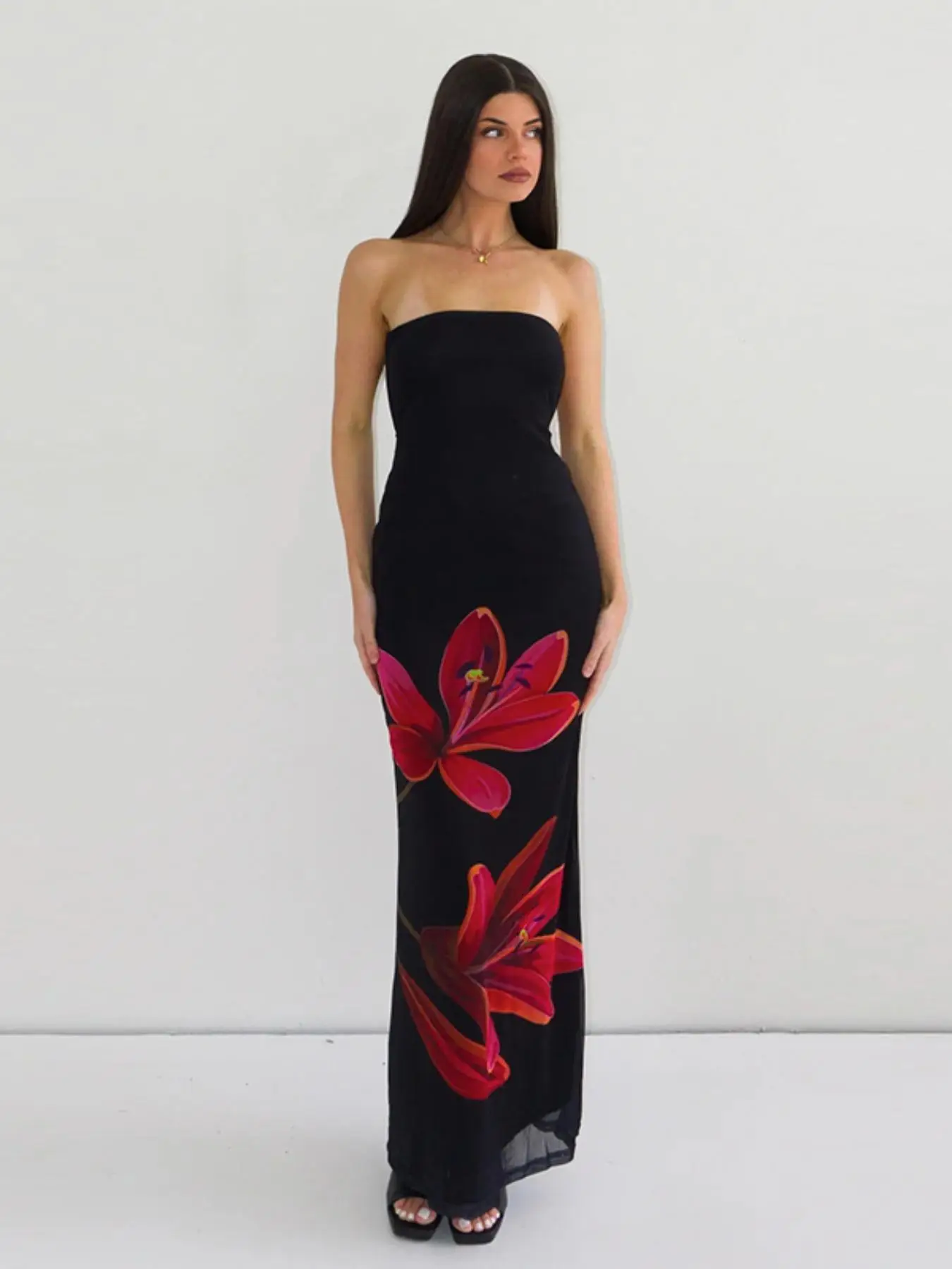 Women's Floral Print Backless Bodycon Tube Dress, Elegant Strapless Tie Back Dress for Party Club Dating Wear, Ladies Summer Clothes