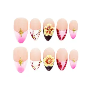 Pink flower 3D Reusable Handmade Press-On Nails – Acrylic  Summer New Style