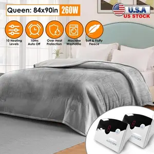 Electric Heated Fleece Blanket 10 Heat Levels 260W Dual-Zone Control Machine Washable Queen Size 84x90in Soft Lambswool & Coral Fleece