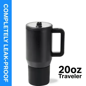 20 oz Water Bottle with Handle & Flip Straw - Fits in Cup Holder, Leak Resistant Tumbler-Reusable Insulated Stainless Steel & Rubber Base - Gifts for Women & Men, Cream