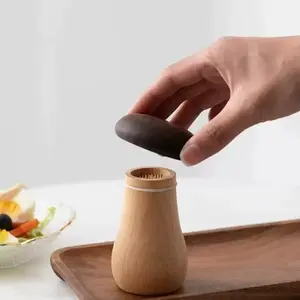 Portable Wooden Toothpicks Box Canister,1Count Cute Mushroom Shaped Design Toothpicks Box for Dining Room, Home Kitchen Supplies