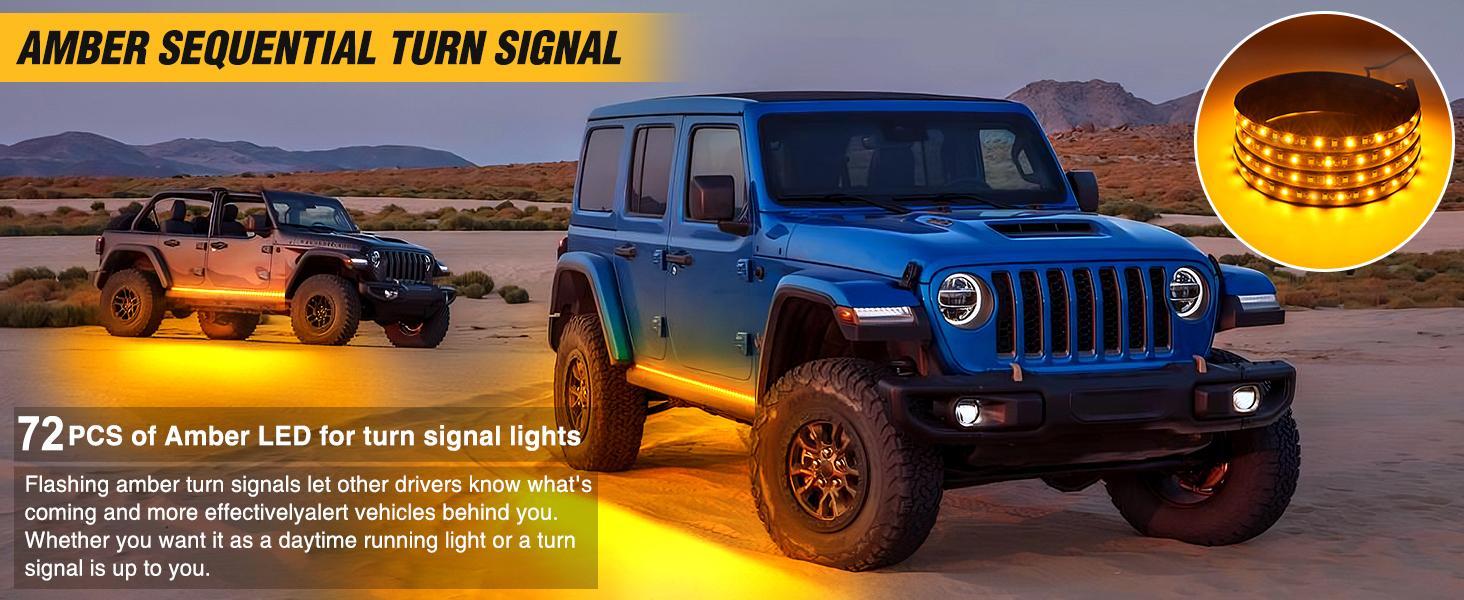 DIBMS 71" Running Board Lights 2PCS LED Strips w/Sequential Amber Turn Signal, DRL, White Courtesy Light for Extended Crew Cab Trucks Pickup Trailer, Side Wing Glow Light white courtesy light