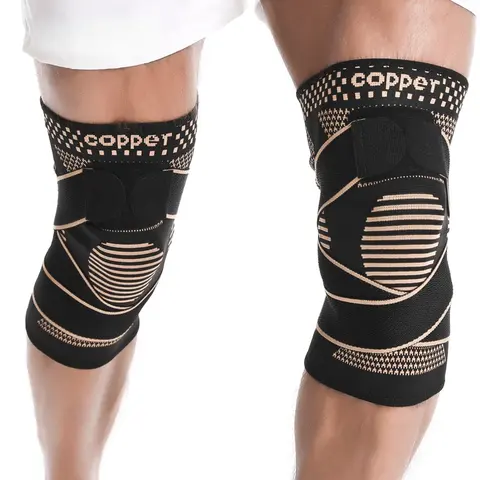 UGEM Copper 2-Pack Knit Adjustable Anti-Skid Knee Braces with Strap - Knee Wrap for Men/Women, Sports Sleeves for Pain Relief, Injury Prevention