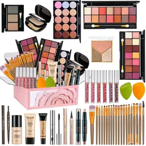 All in One Makeup Set for Women Full Kit, Make Up Gift Set, Makeup Essential Bundle Includes Foundation Eyeshadow Palette Concealer Lipstick Eyeliner Mascara Cosmetic Brush Set For Women Girls Teens