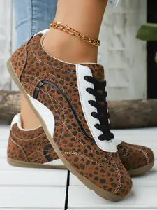 New Women's Leopard Print Trainers, Vintage Colorblock Casual Sneakers, Rubber Sole Sport Shoes, Unique Trendy Commuter Shoes, Walking Shoes