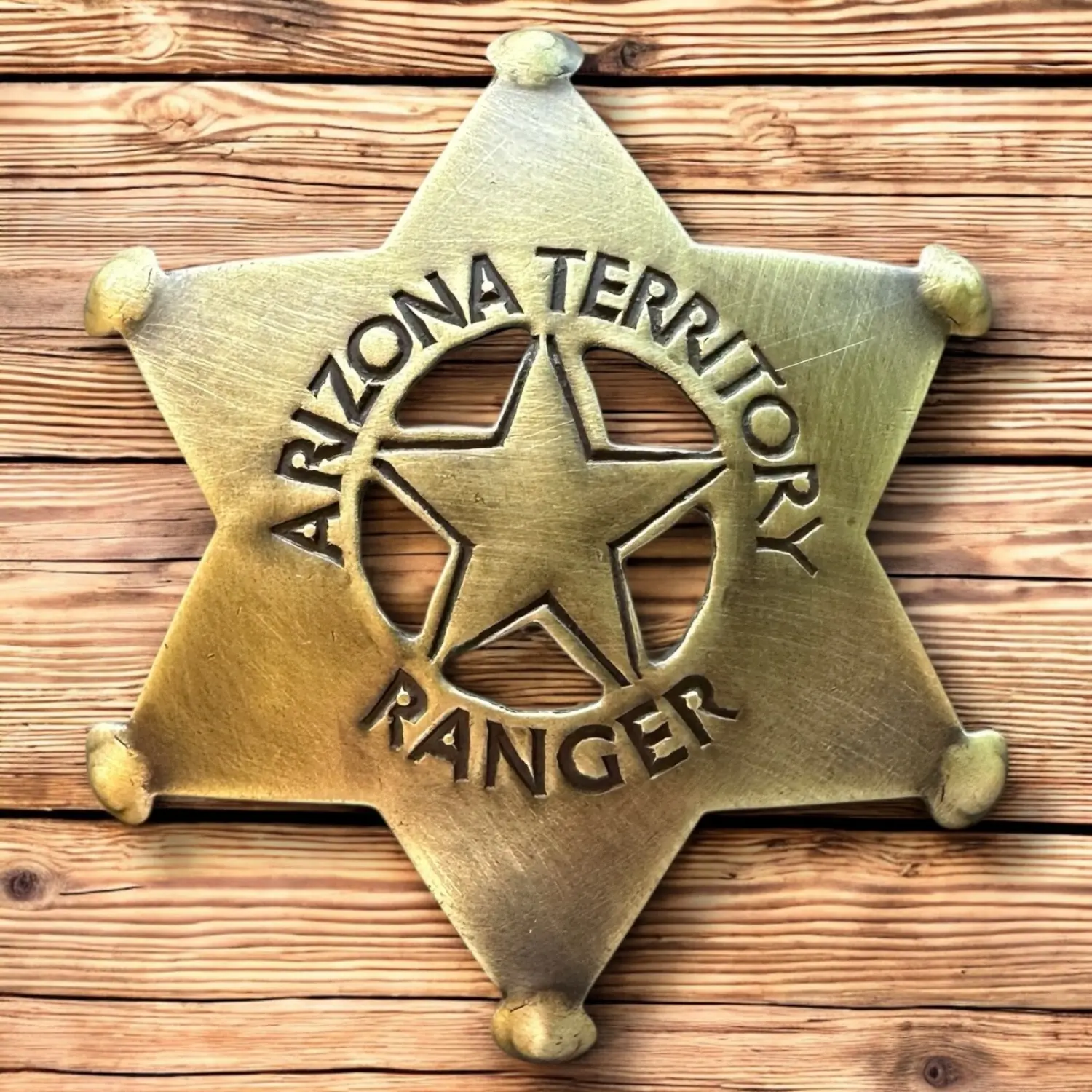 Vintage Hand-Antiqued Solid Brass Star-Shape Arizona Territory Ranger Badge - Old West Lawman Replica Brooch, Fashion Clothing Collar Accessory