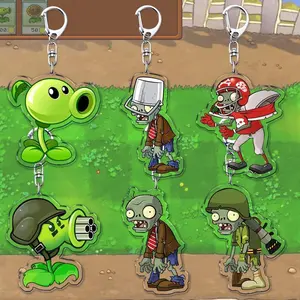 Plant Vs Zombies Video Game Keychains for Accessories Bag Sunflower Peashooter Garden Warfare Keyrings Jewelry Fans Gamer Gifts