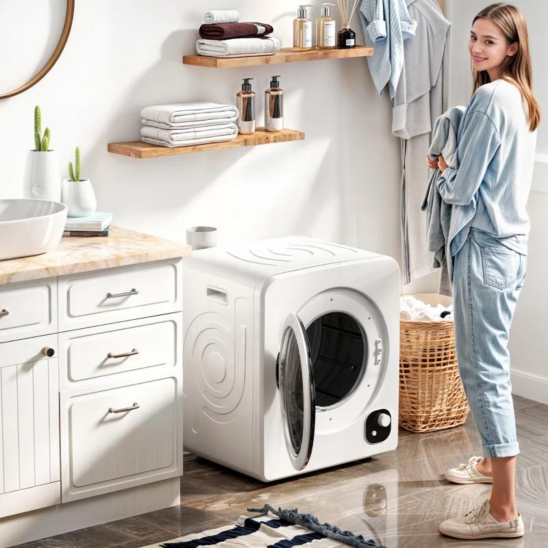 HOMCOM 120V Portable Clothes Dryer 1300W Compact Laundry Tumble Dryer Machine 3.3 Cu. Ft Stainless Steel Tub White Small Clothes Drying Machine with 4 Programs & Quiet Operation