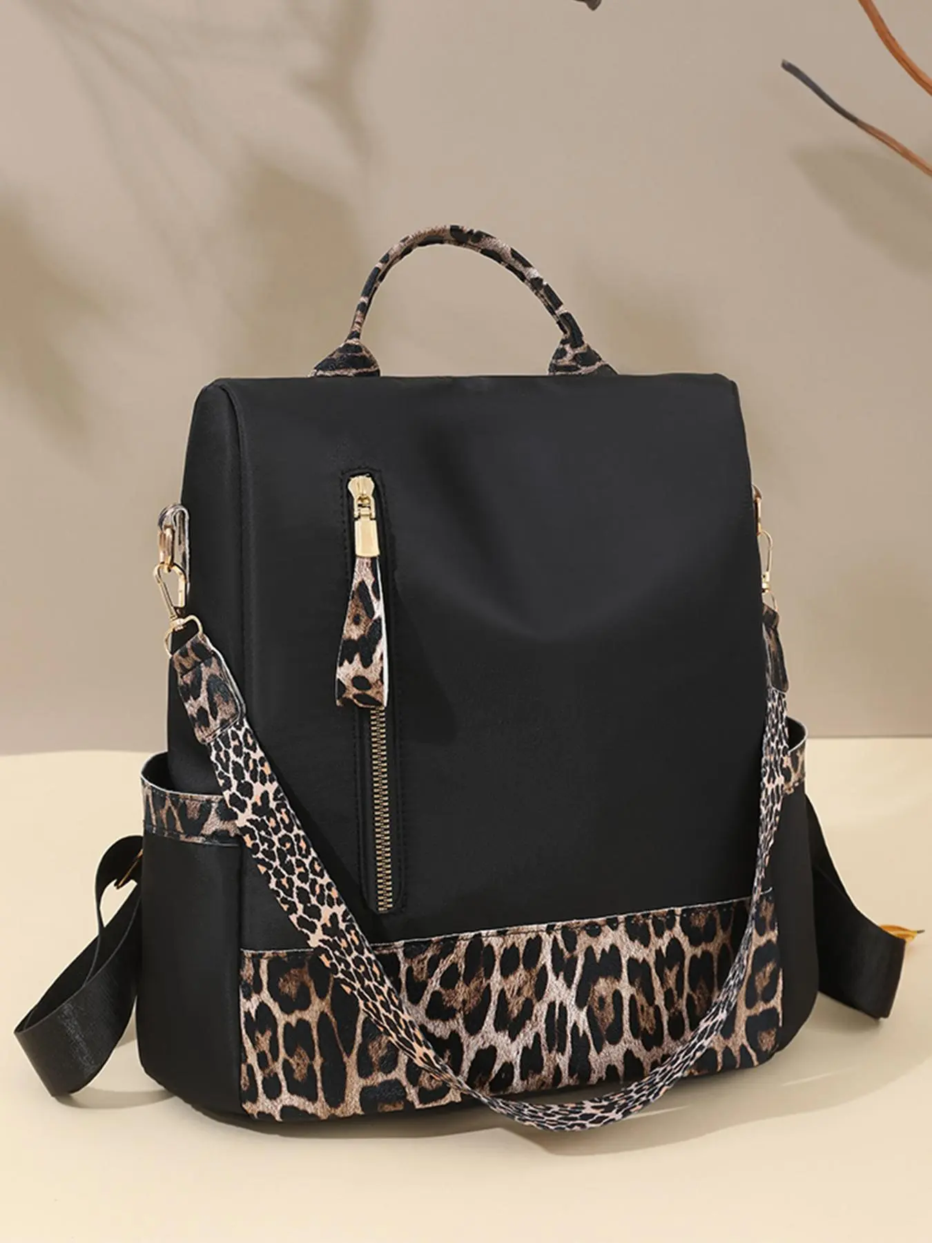 Black Leopard-Pattern Backpack - Women\'s Everyday Bag Leopard Print Black Leather Mini Backpack - Leopard Print  main image 2