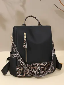 Fashion Colorblock Leopard Print Backpack, Casual Large Capacity Backpack for Women & Men, Trendy Versatile High-quality Daily Commuting Bag