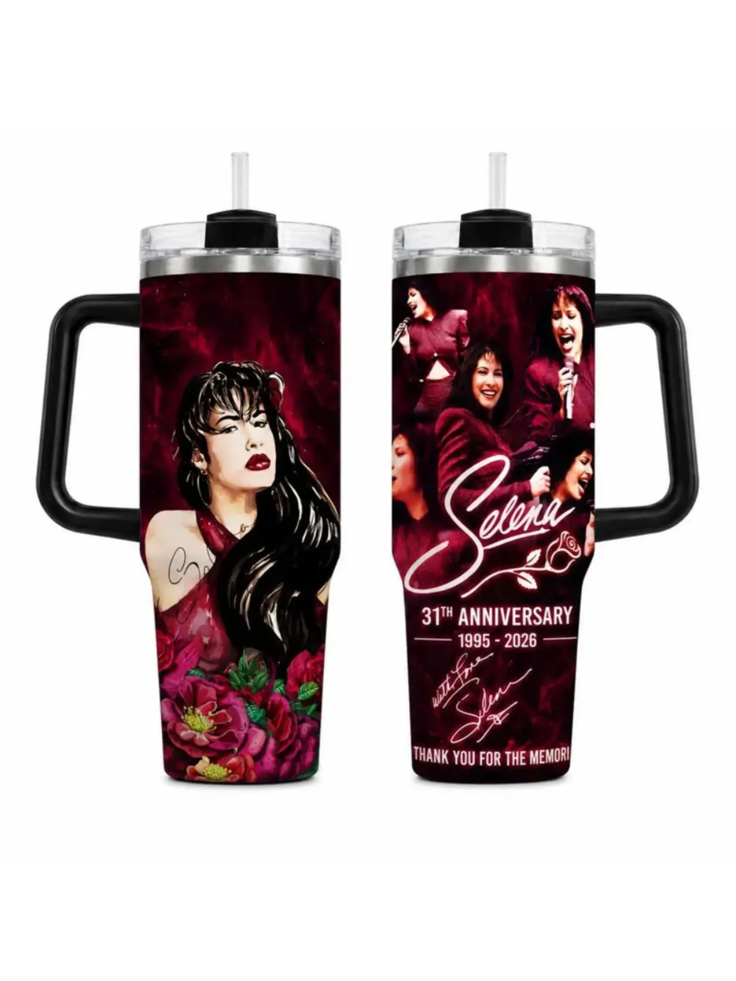 Selena Inspired 31st Anniversary Tumbler, 40oz Latin Music Fan Cup With Handle, Tribute Travel Drinkware Gift, No Straw