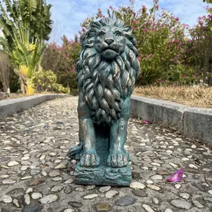 Large Lion Statue 38.9cm, Aeneous Color Sitting Lion Sculpture, Outdoor Garden Decor, Thanksgiving Decoration, Indoor/outdoor Use