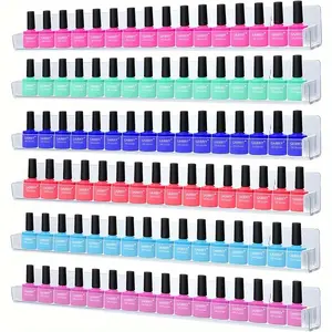 4PCS  Wall Mounted Acrylic Nail Polish Organizer with Removable Anti-Slip Brackets Bathroom Storage Shelf Display
