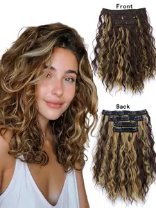 4Pcs Set Women's Water Wave Clip-In Hair Extensions – Natural Look Synthetic Hairpiece Heat Resistant Fiber, Easy for Daily Use, Adds Hair Volume, Clip Design Suitable for All Hair Types, Multi-Piece Set Designed for Women.