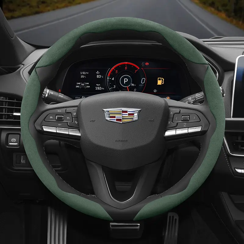 Suede Anti-slip Ultra-thin Steering Wheel Cover for Cadill, Segmented Steering Wheel Accessory, Universal for All Seasons, Black Suitable for Escalade XT5 XT4 XT6 CT5 CT4 CT6 SRX ATS, Automotive Accessories