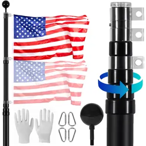 fathersdaygift VEVOR 20FT Telescoping Flag pole Kit, Heavy Duty Aluminum Alloy in Ground Flag Poles for Outside, 3 Display Modes Flagpole with 3x5 American Flag, Professional Accessories, Black