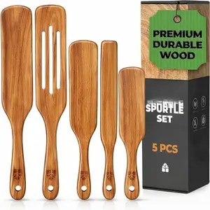 Spurtle Set, Teak Spurtle Spatula Set of 5 - Spurtles Kitchen Tools Wooden - Non Stick Cookware for Serving, Stirring, Mixing, Scraping, Scooping By