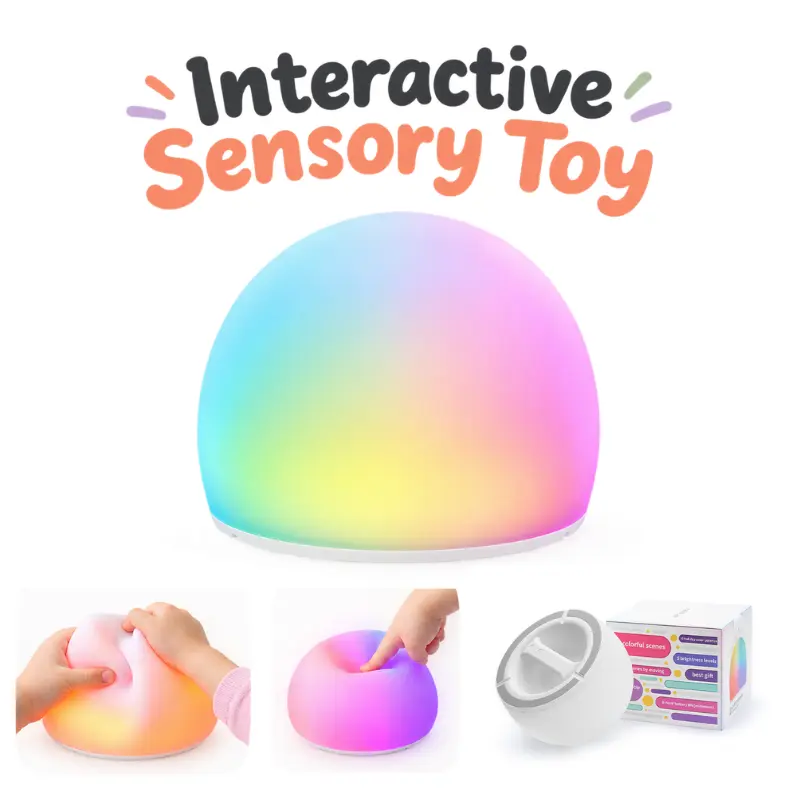 WattBubble LED Sensory Squishy Toy - Rechargeable Tap-Activated Nursery Ambient Light with Motion Sensor, 8-Hour Sleep Mode, BPA-Free Silicone Stress Relief Fidget Tool with Handle, Unisex Calm Toy for Neurodivergent Kids, Best Gift