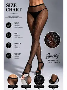 Women's Sparkly Rhinestone Fishnet Tights, Lady High Waist High Elastic Shiny Crystal Mesh Stockings, Soft Durable & Tear-Resistant, One Size Fits Most for Club Party Festival Outfits