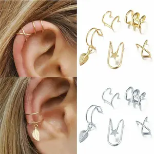 Hot-selling ear clip set 5-piece set, creative and personalized double C cartilage U-shaped double-layer earless stud earrings tarnish proof jewelry