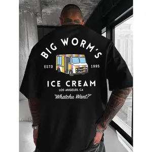 Big Worm's Ice Cream Unisex Cotton T-Shirt Retro Truck Graphic 'Whatchu Want?' Quote Fun LA Streetwear Crewneck Breathable Soft Comfy Fitted Menswear