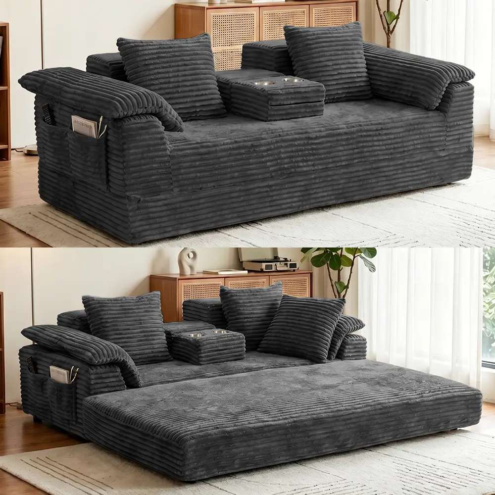 Integrated Boneless Lounge Sofa Bed, Thick Breathable Corduroy, Double High Density Foam Anti-Sag, No Assembly Space-Saving Lazy Sofa For Living Room Balcony Game & Reading Room