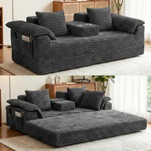 Integrated Boneless Lounge Sofa Bed, Thick Breathable Corduroy, Double High Density Foam Anti-Sag, No Assembly Space-Saving Lazy Sofa For Living Room Balcony Game & Reading Room