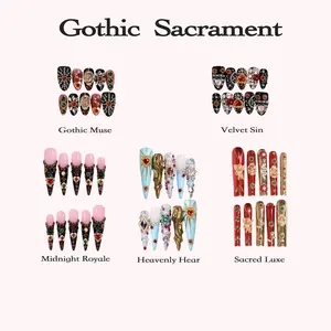 Petaledge Reusable Luxury Rhinestone Press On Nails – Extra Long Square & Stiletto Nail Sets (2.13"/2.09") with Royal Red & Gold Angel Charms, Heart Gemstones, Vintage Palace Bling | Short Almond Options for Parties, Christmas, Cosplay & Glam Looks