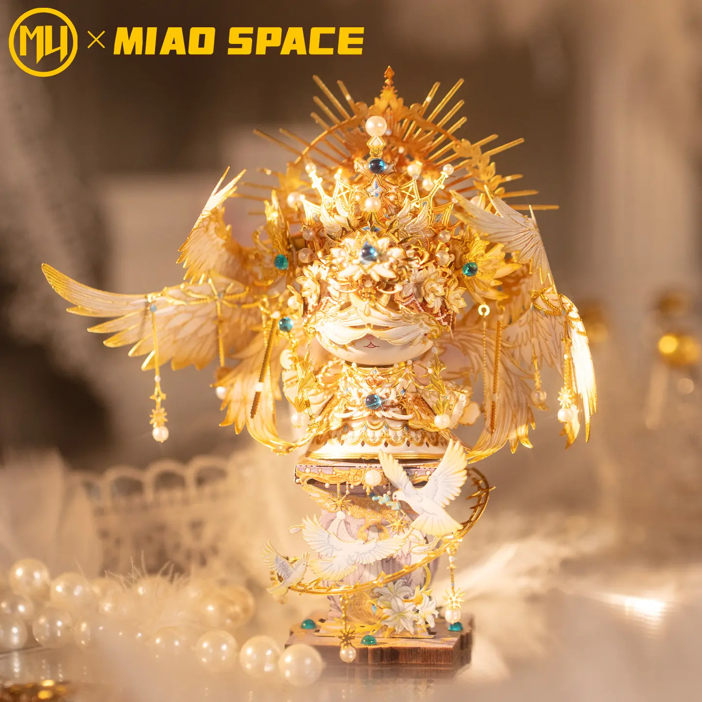 MU x MIAO SPACE Holy Wing Angel 3D Metal Puzzle Mystery Unlocking Fine Design Vivid Color Decoration Ornament Exquisite Artwork Gift for Birthday Christmas Halloween Intellectual Toy Present