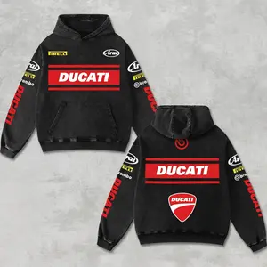 Retro Arai x Brembo x Ducati Racing Hoodie Acid Washed, Motor World Championship Enthusiast, Motorcycle Off-Road Dirt Bike Graphic Streetwear, Heavyweight Biker Sweatshirt, Retro Moto Gear Motorbike Apparel Men’s Grunge Y2K Racing Jacket Style