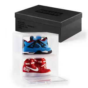 BOGO BOX Set of 2 Clear Plastic Shoe Sneaker Crates Storage Magnetic Side Door Organiser